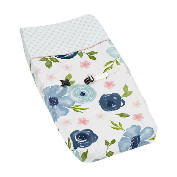 Watercolor Floral Navy Blue And Pink Collection Changing Pad Cover