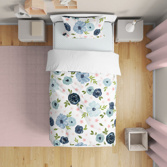 Watercolor Floral Navy Blue and Pink Collection Toddler Bedding