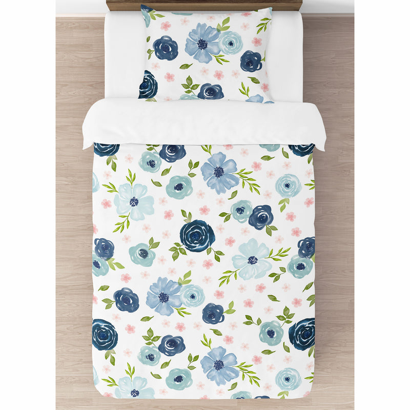 Watercolor Floral Navy Blue and Pink Collection Twin Bedding