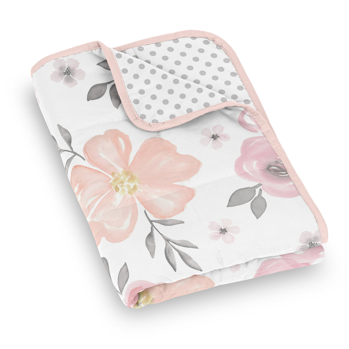 Watercolor Floral Pink and Grey Collection Toddler 5lbs Weighted Blanket for Kids