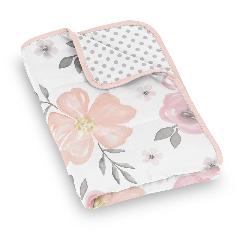 Watercolor Floral Pink and Grey Collection Toddler 5lbs Weighted Blanket for Kids