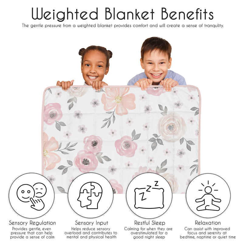 Watercolor Floral Pink and Grey Collection Toddler 5lbs Weighted Blanket for Kids