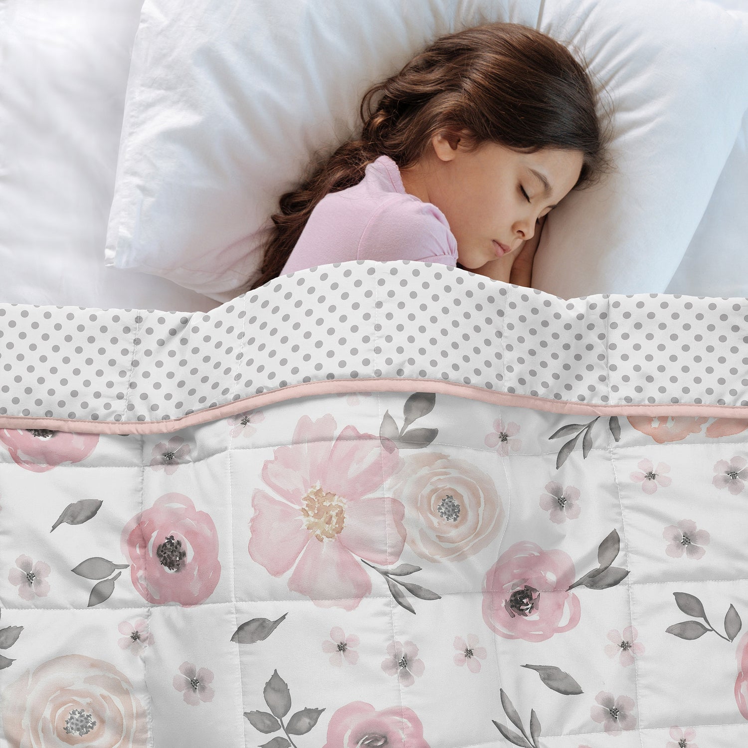 Watercolor Floral Pink and Grey Collection Toddler 5lbs Weighted Blanket for Kids