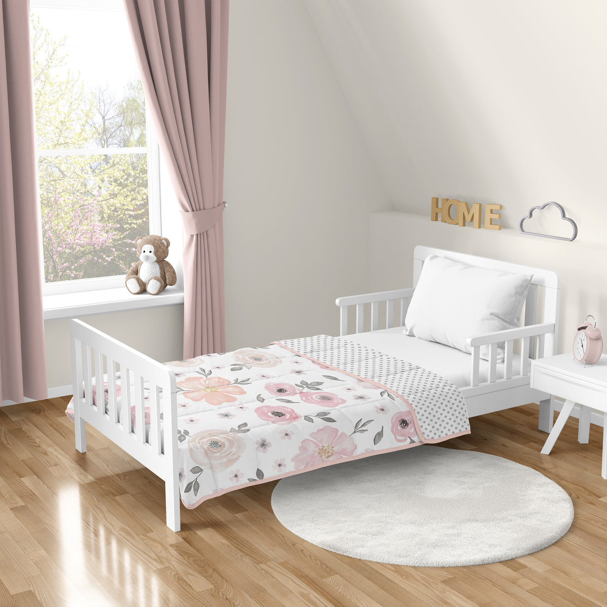 Watercolor Floral Pink and Grey Collection Toddler 5lbs Weighted Blanket for Kids
