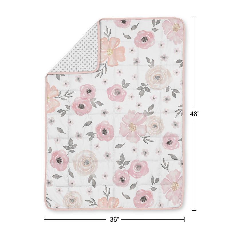 Watercolor Floral Pink and Grey Collection Toddler 5lbs Weighted Blanket for Kids