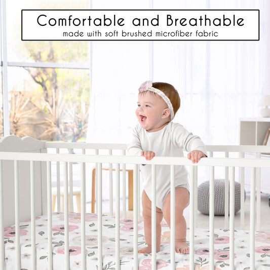 Watercolor Floral Pink and Grey Collection 2 Pack Crib Sheets