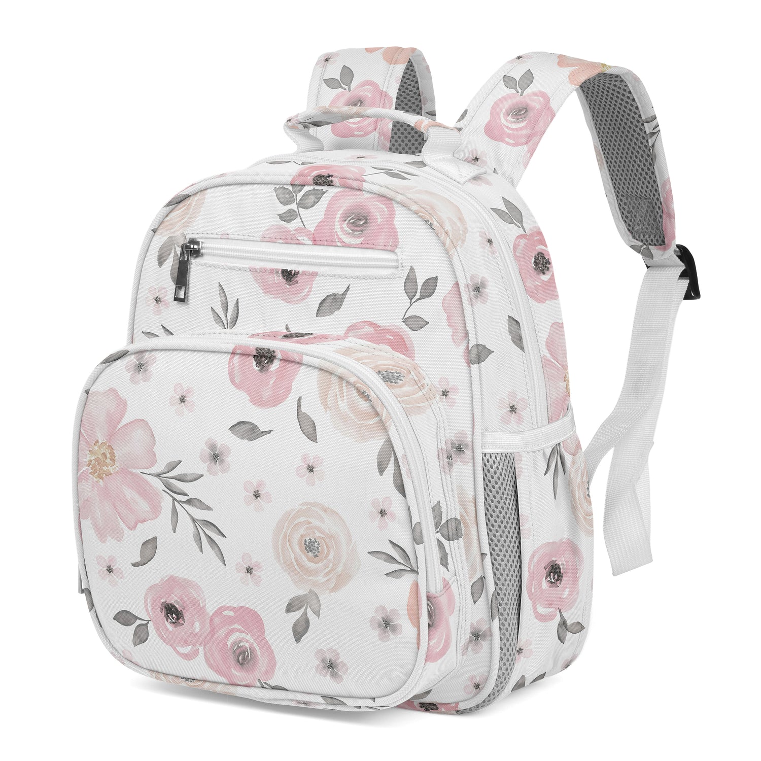 Watercolor Floral Pink and Grey Collection Small Toddler Backpack