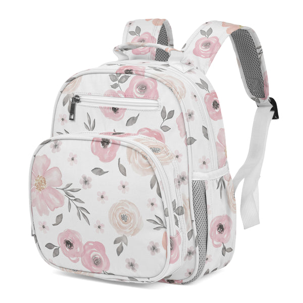 Watercolor Floral Pink and Grey Collection Small Toddler Backpack