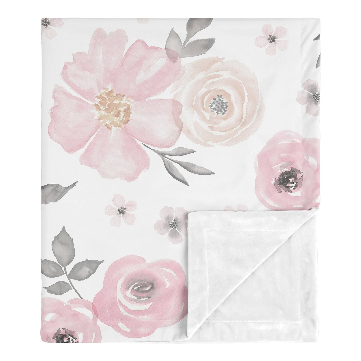 Watercolor Floral Pink and Grey Collection Baby Blanket