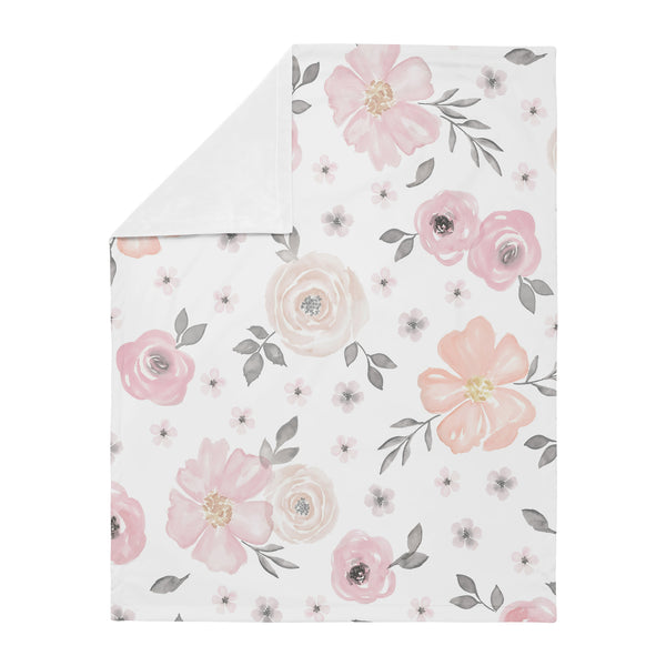 Watercolor Floral Pink and Grey Collection Baby Blanket alternate view
