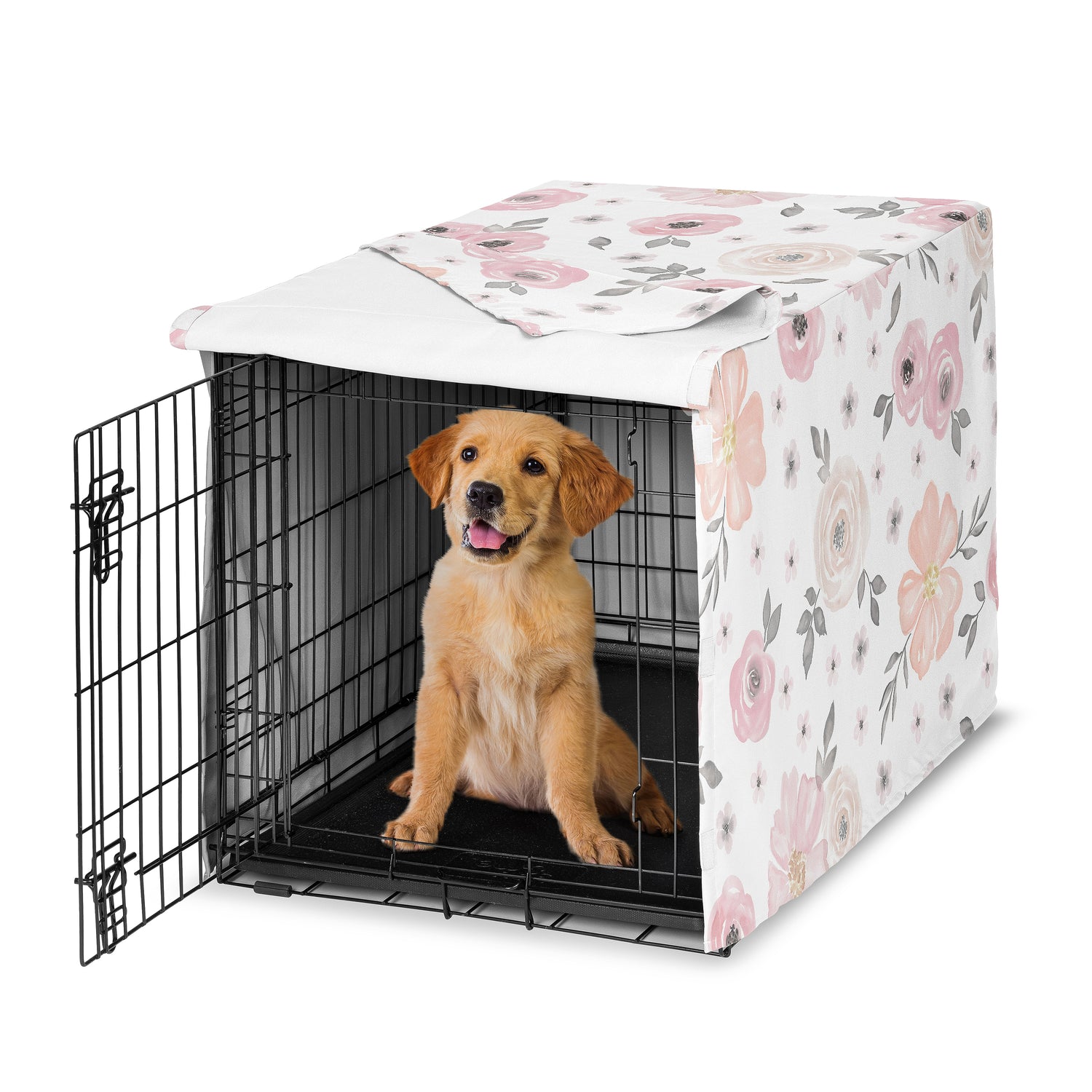 Watercolor Floral Pink and Grey Collection Dog Crate Kennel Cover 36in.
