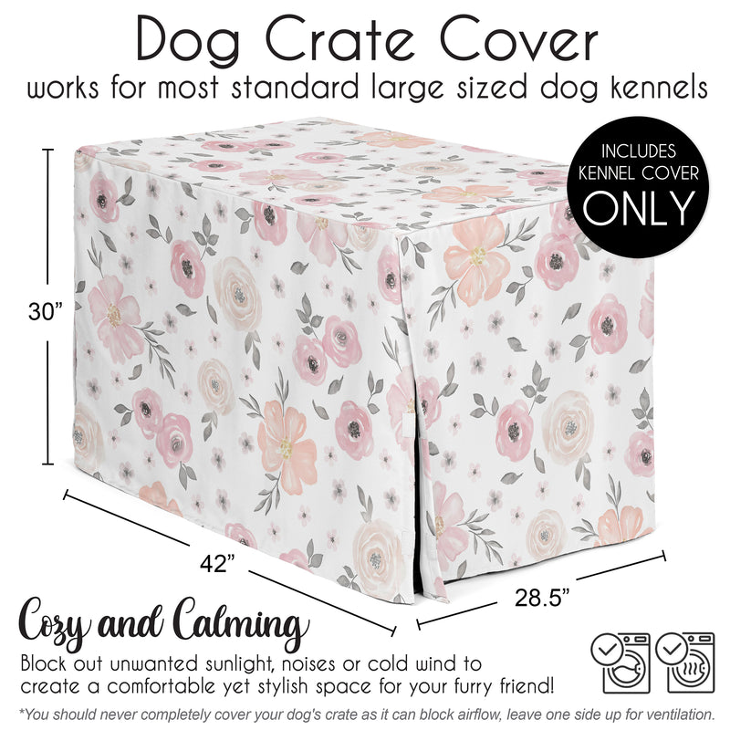 Watercolor Floral Pink and Grey Collection Dog Crate Kennel Cover 42in.