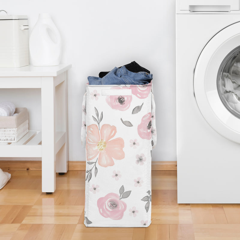 Watercolor Floral Pink And Grey Collection Laundry Hamper with Handles