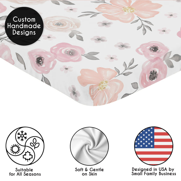 Watercolor Floral Pink And Grey Collection Mini Crib Sheet alternate view