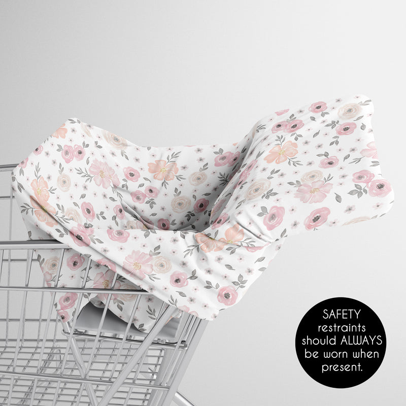 Watercolor Floral Pink and Grey Collection Multi Use Baby Car Seat and Nursing Cover