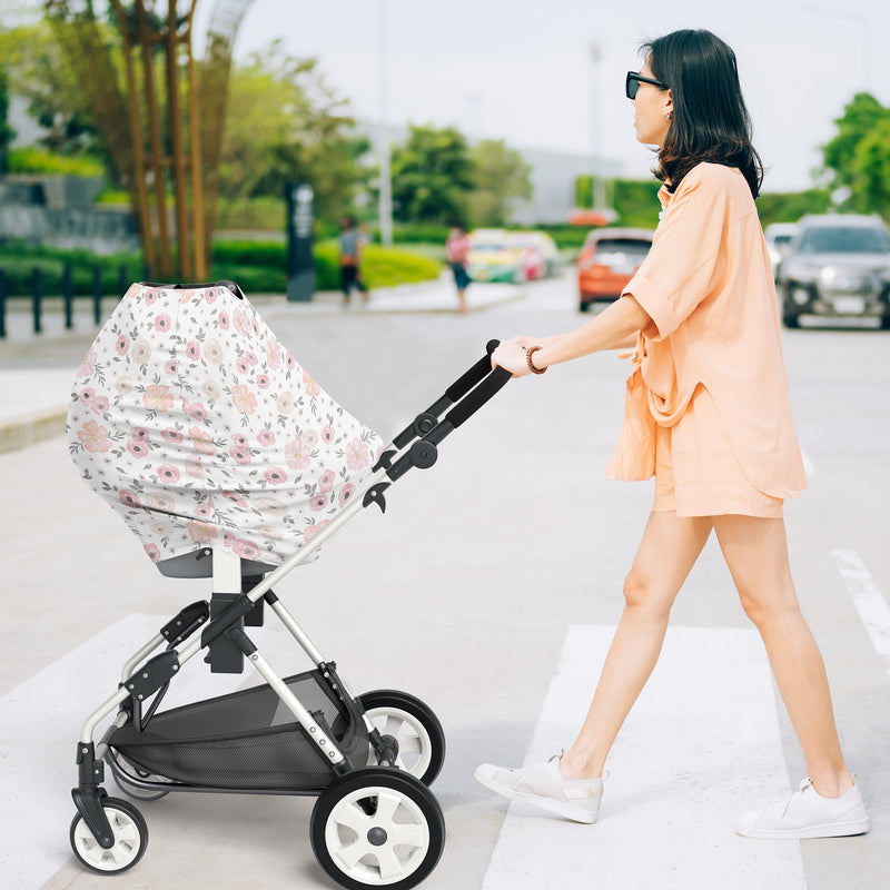 Watercolor Floral Pink and Grey Collection Multi Use Baby Car Seat and Nursing Cover