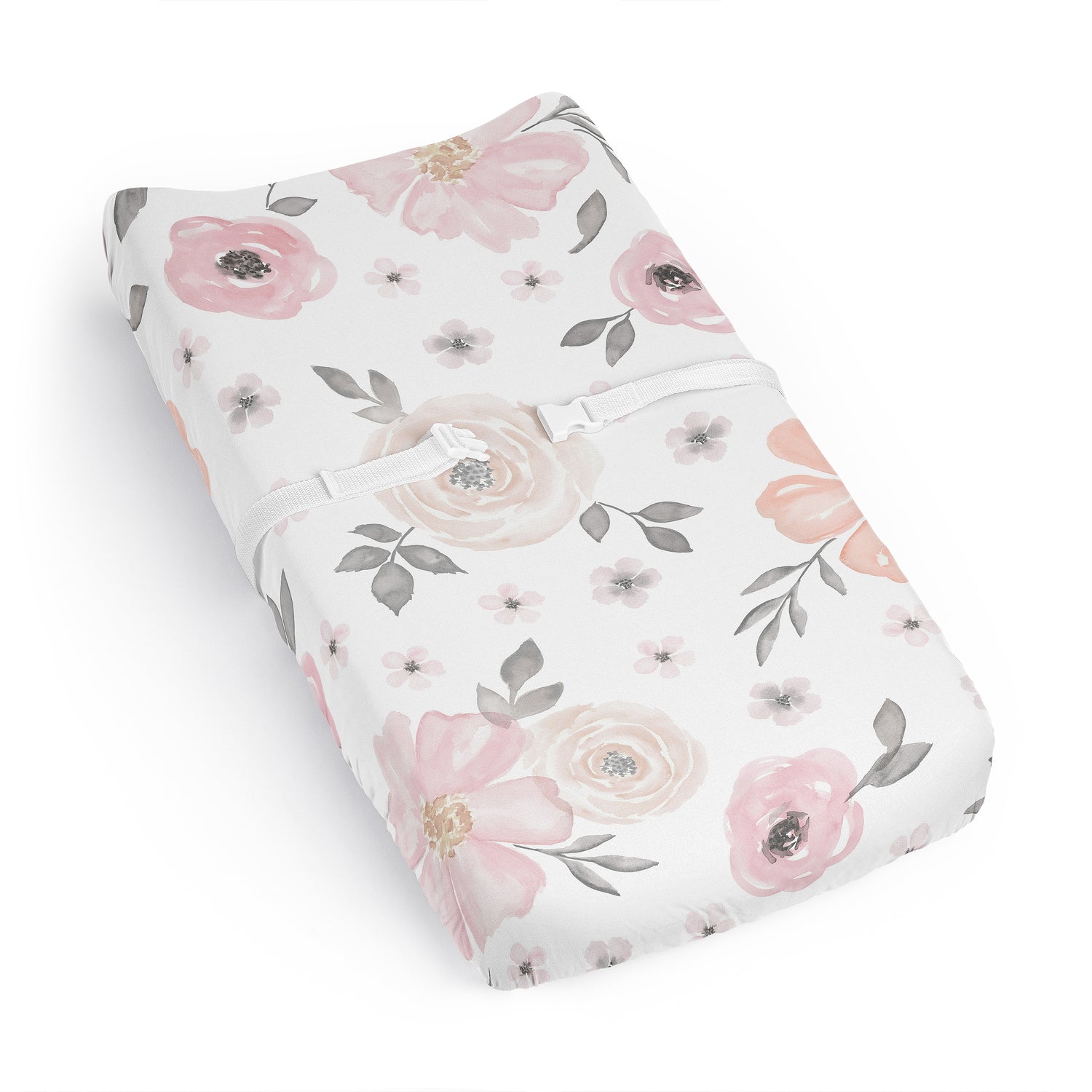Watercolor Floral Pink and Grey Collection Changing Pad Cover Sheet