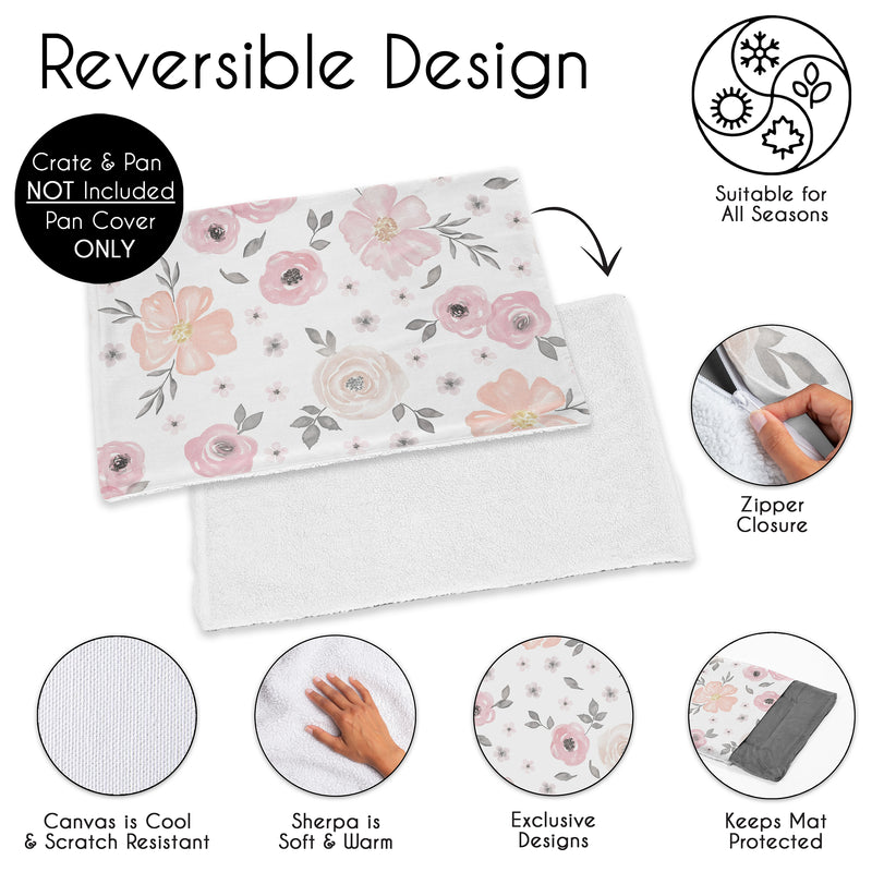 Watercolor Floral Pink and Grey Collection Dog Crate Bottom Tray Pan Cover 36in.