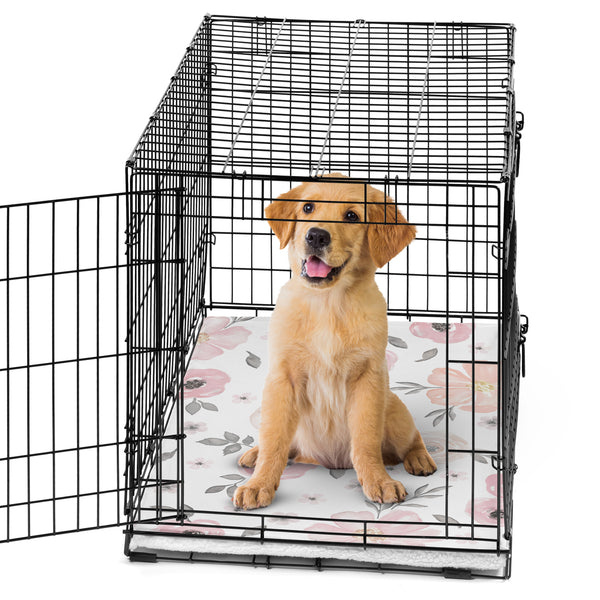 Watercolor Floral Pink and Grey Collection Dog Crate Bottom Tray Pan Cover 36in.