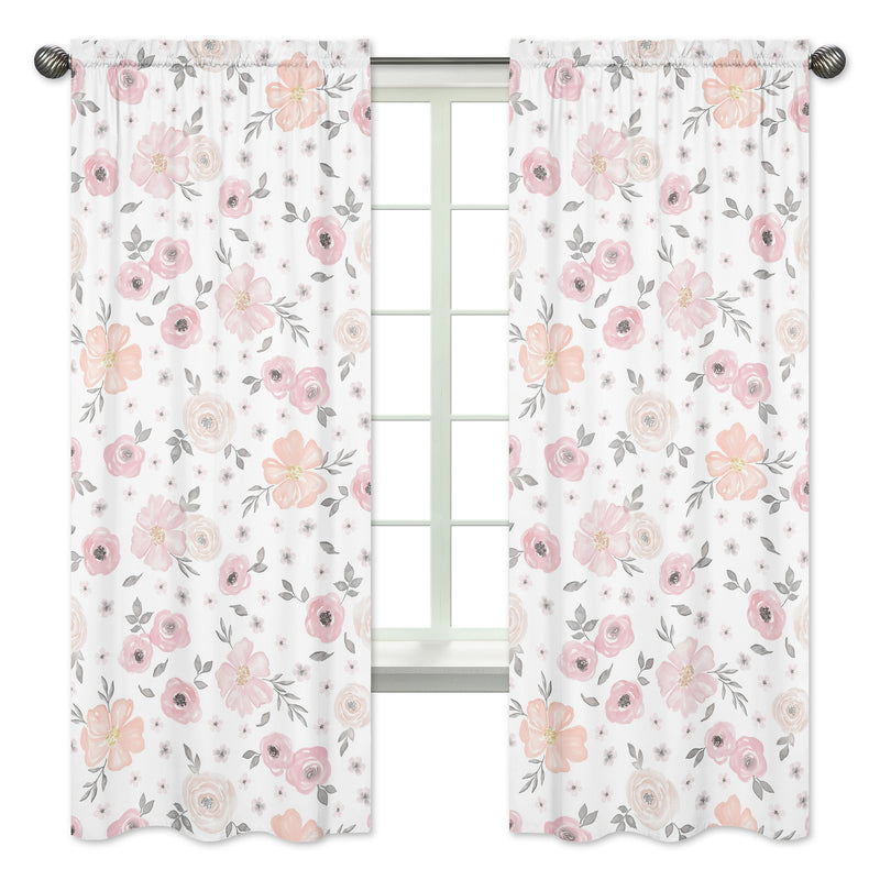 Watercolor Floral Pink and Grey Collection Window Panels - Set of 2