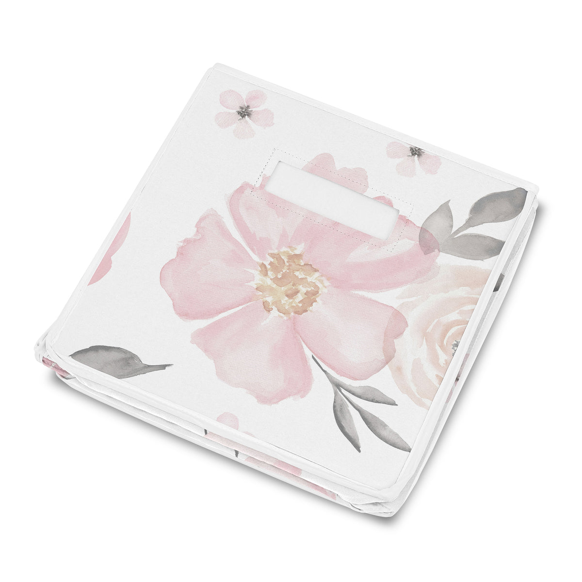 Watercolor Floral Pink And Grey Collection Fabric Toy Bin Storage