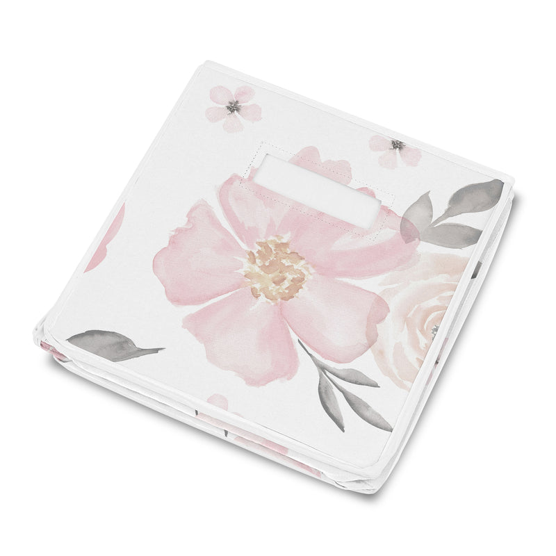 Watercolor Floral Pink And Grey Collection Fabric Toy Bin Storage