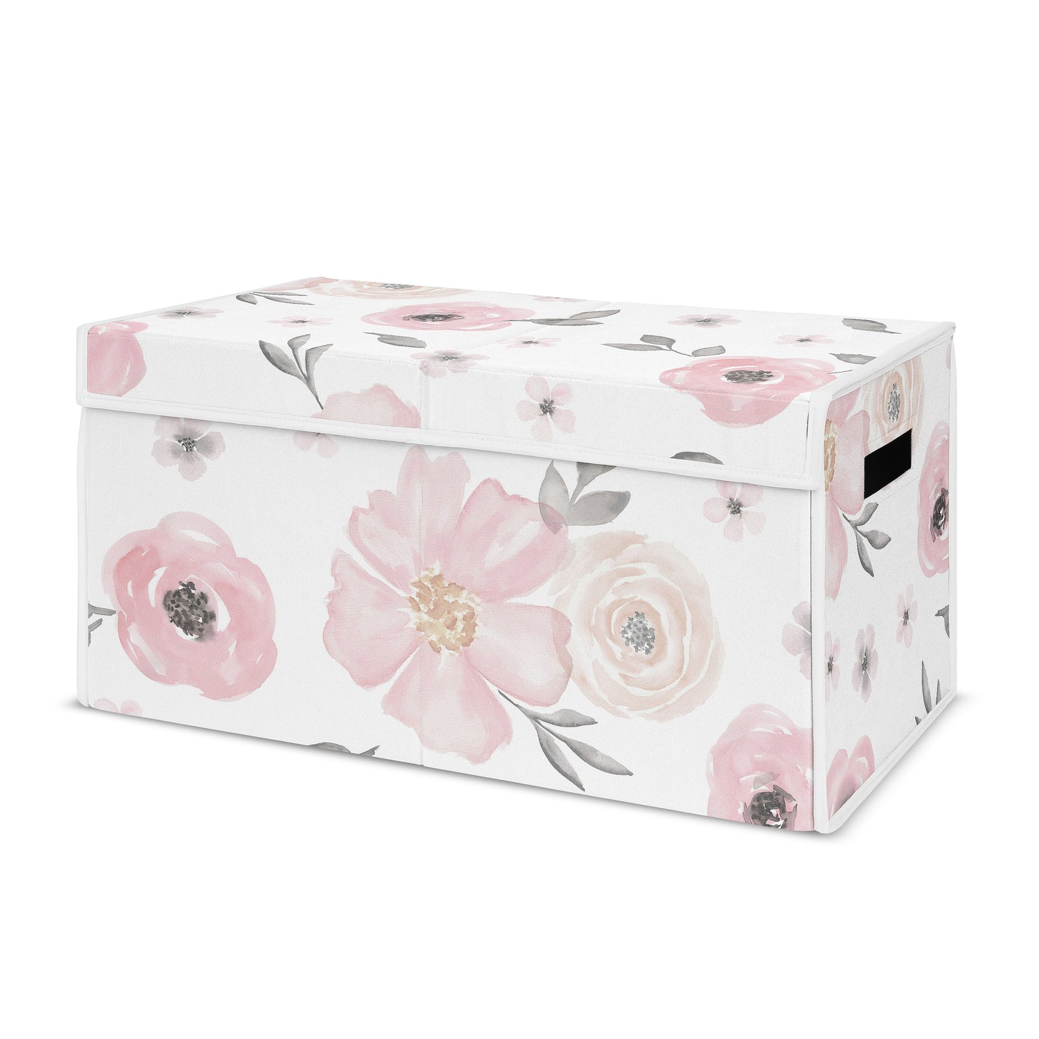 Watercolor Floral Pink And Grey Collection Fabric Toy Bin Storage