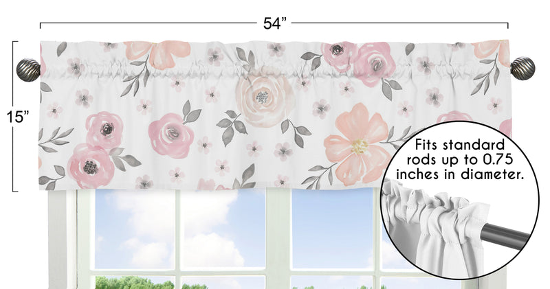 Watercolor Floral Pink and Grey Collection Window Valance