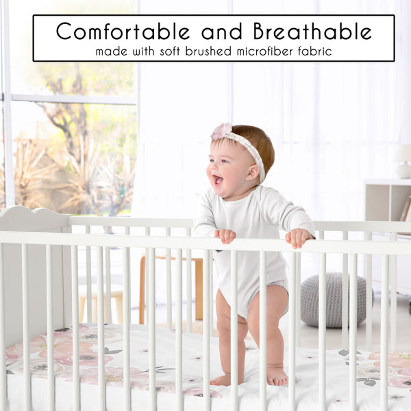 Watercolor Floral Pink And Grey Collection Crib Sheet - Photo Op Print alternate view
