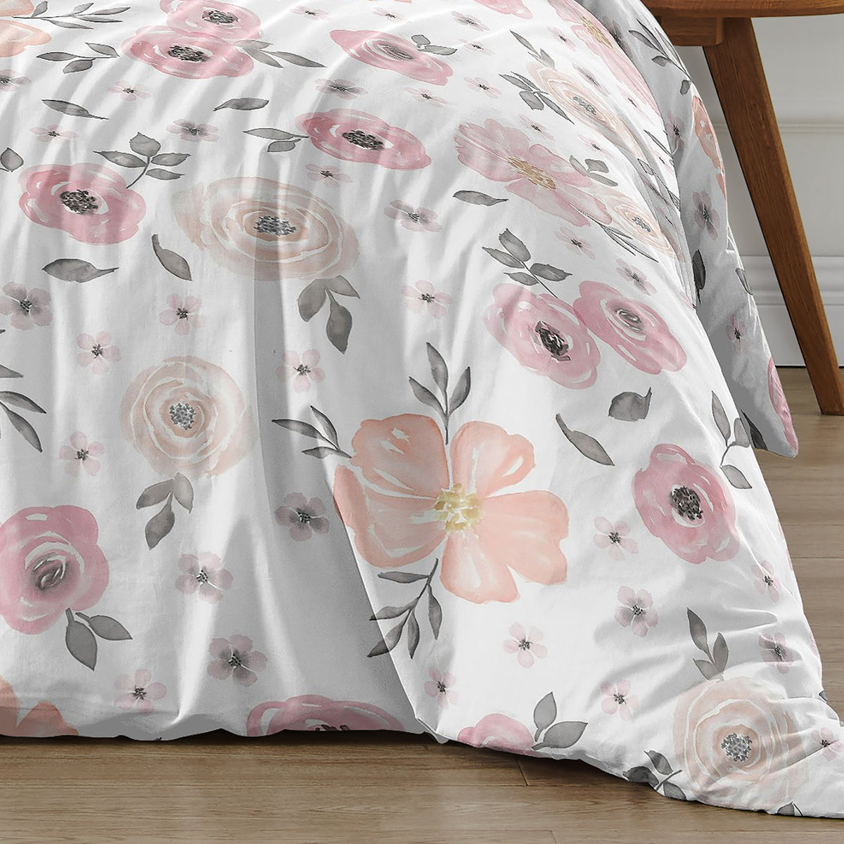 Watercolor Floral Pink and Grey Twin Bedding Collection