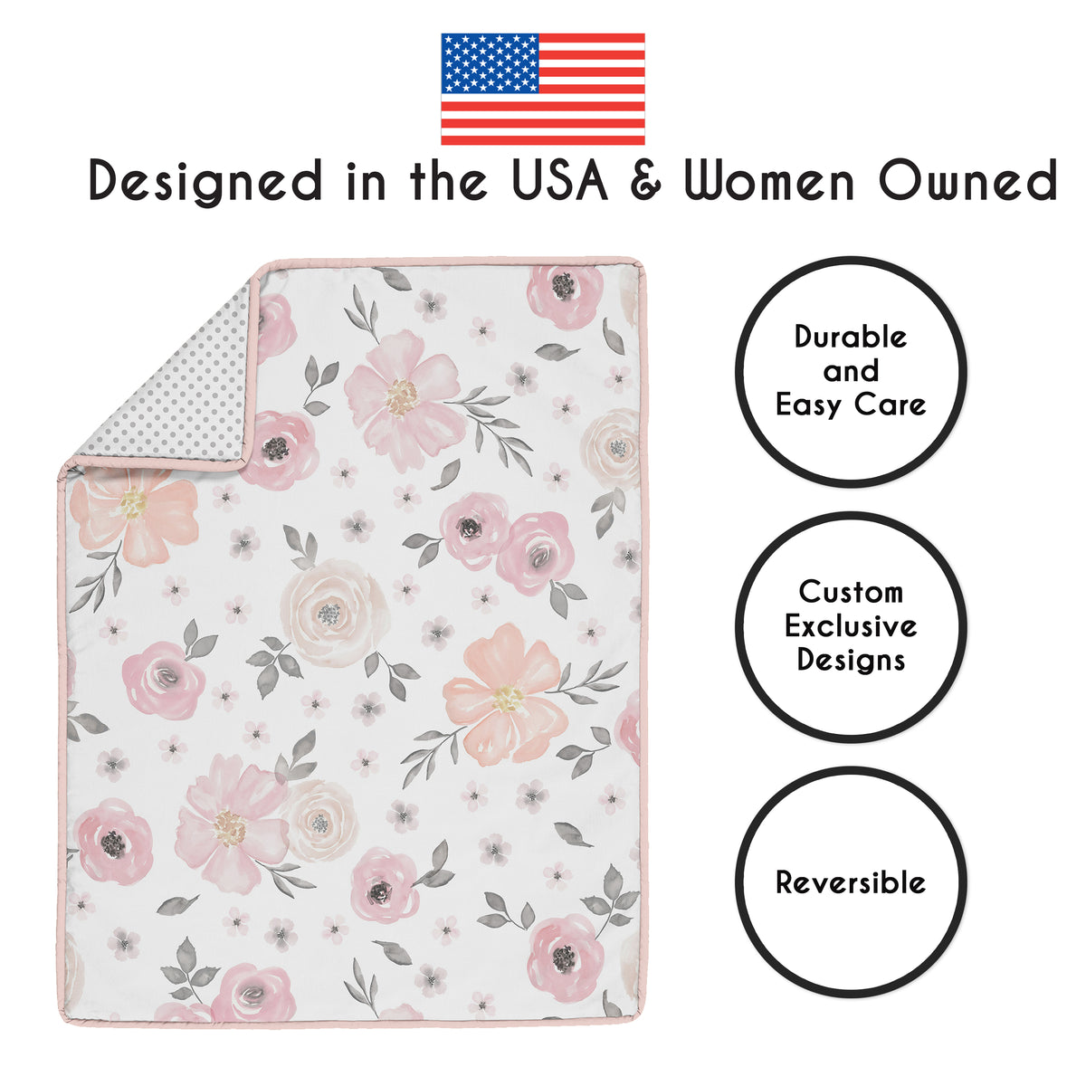 Watercolor Floral Pink and Grey Collection Sweet Jojo Designs 6 Piece Crib Bedding + BreathableBaby Breathable Mesh Liner