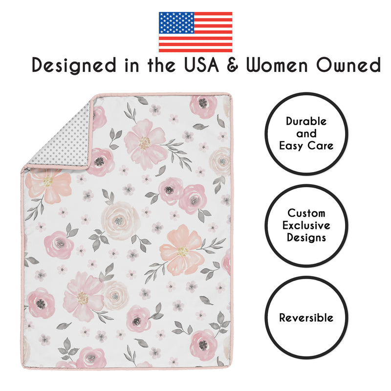 Watercolor Floral Pink and Grey Collection Sweet Jojo Designs 6 Piece Crib Bedding + BreathableBaby Breathable Mesh Liner