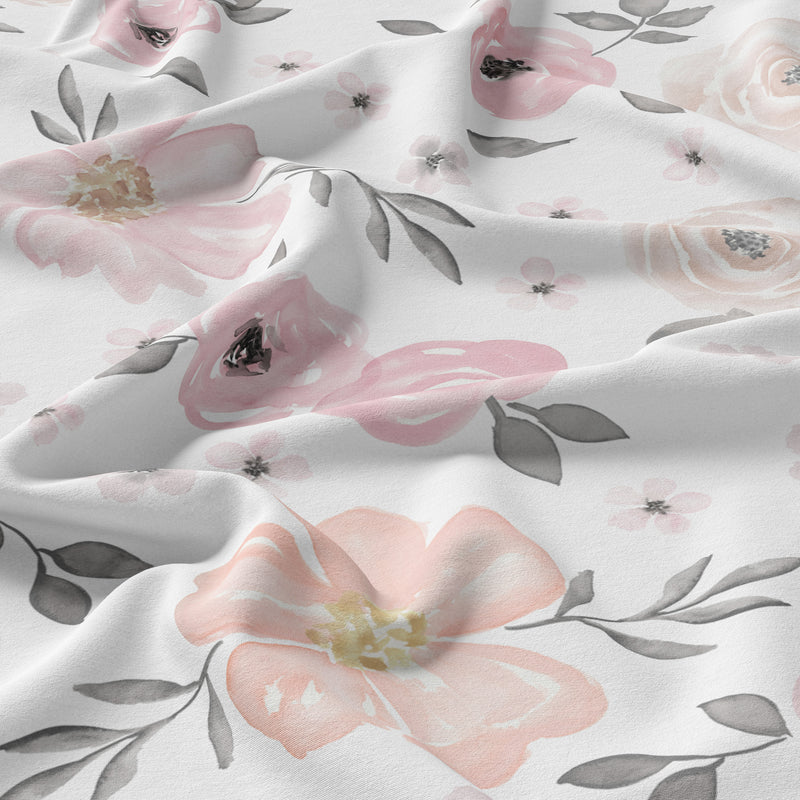 Watercolor Floral Pink and Grey Collection Twin Sheet Set