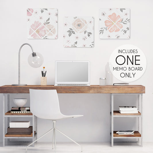 Watercolor Floral Pink and Grey Collection Fabric Memo Board