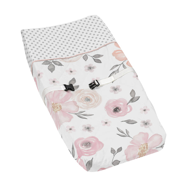 Watercolor Floral Pink and Grey Collection Changing Pad Cover