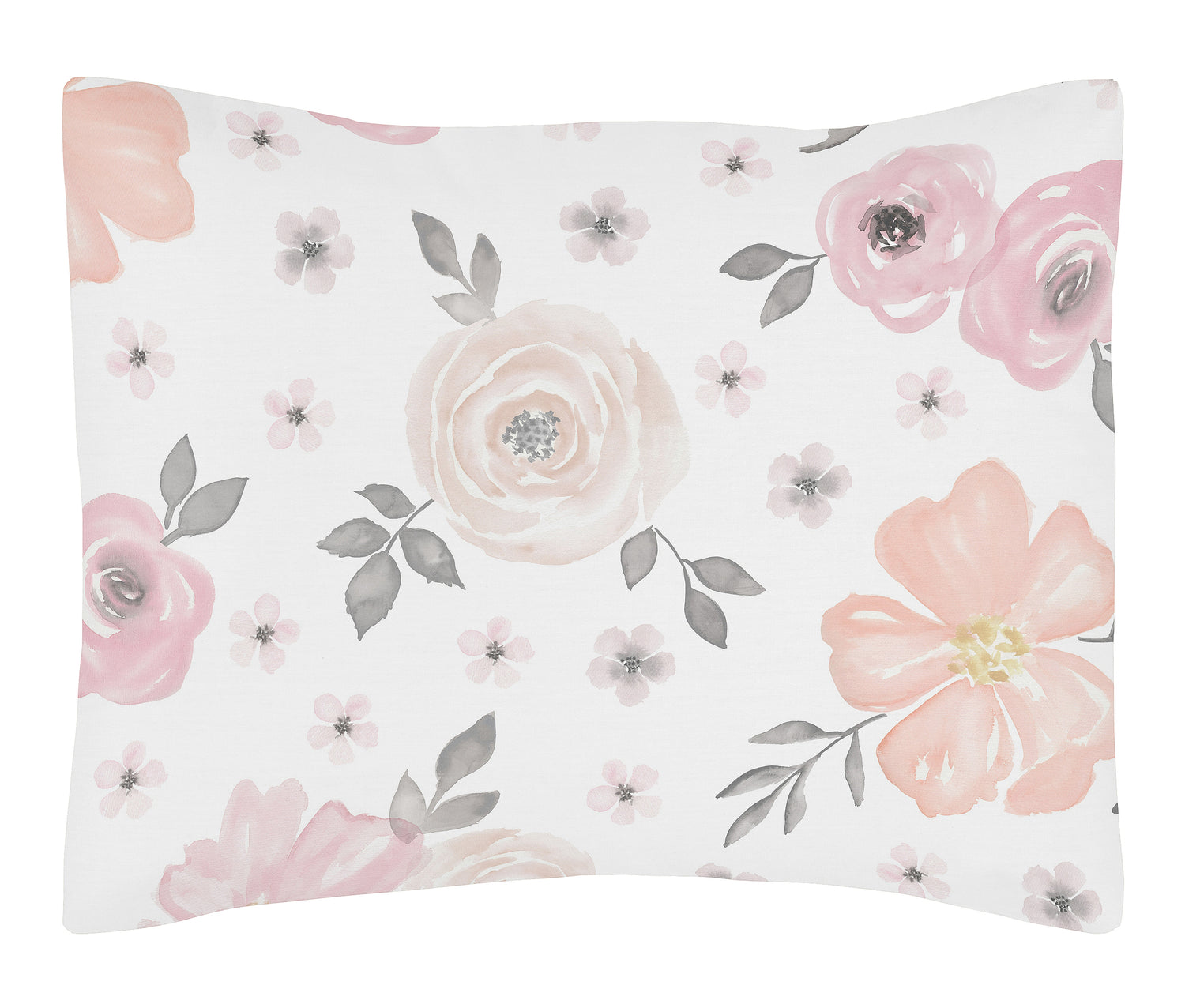 Watercolor Floral Pink and Grey Collection Throw Pillow Cover Sham