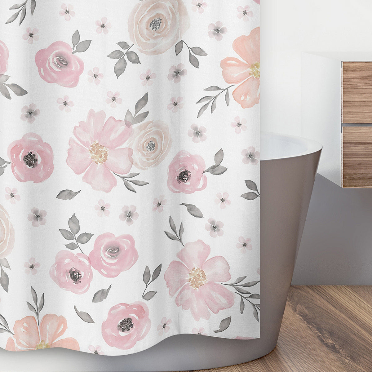Watercolor Floral Pink And Grey Collection Shower Curtain