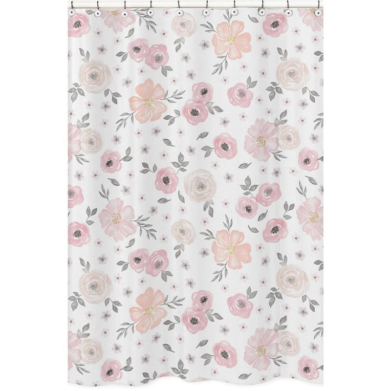 Watercolor Floral Pink And Grey Collection Shower Curtain