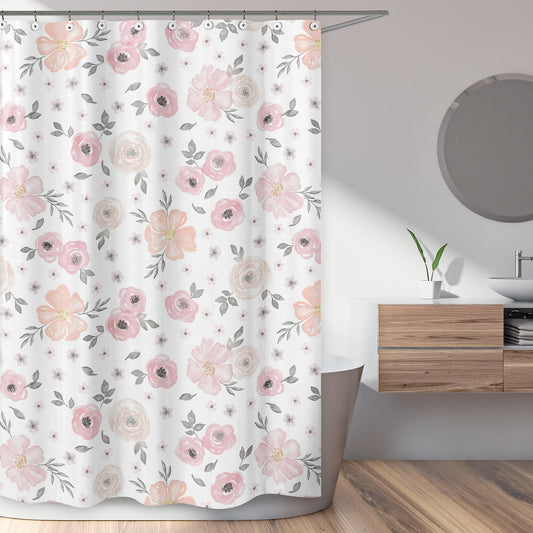 Watercolor Floral Pink And Grey Collection Shower Curtain