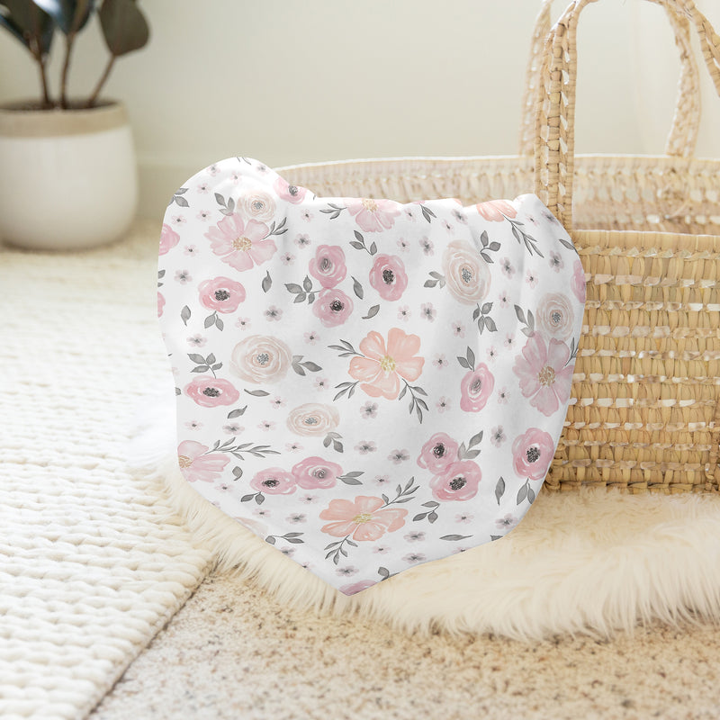 Watercolor Floral Pink And Grey Collection Baby Swaddle Blanket