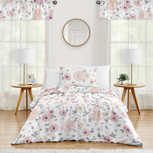 Watercolor Floral Pink and Grey Twin Bedding Collection