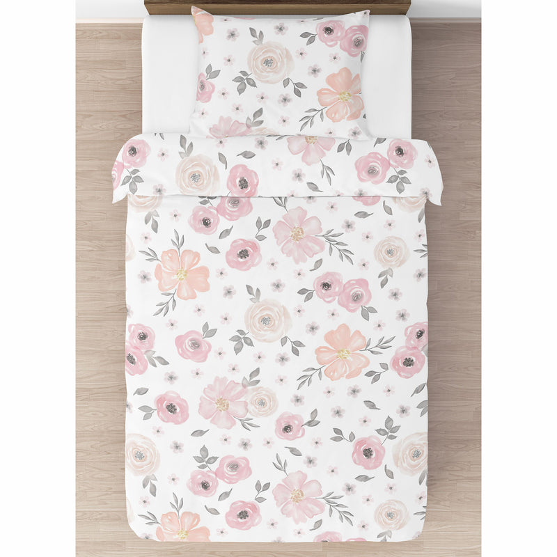 Watercolor Floral Pink and Grey Twin Bedding Collection