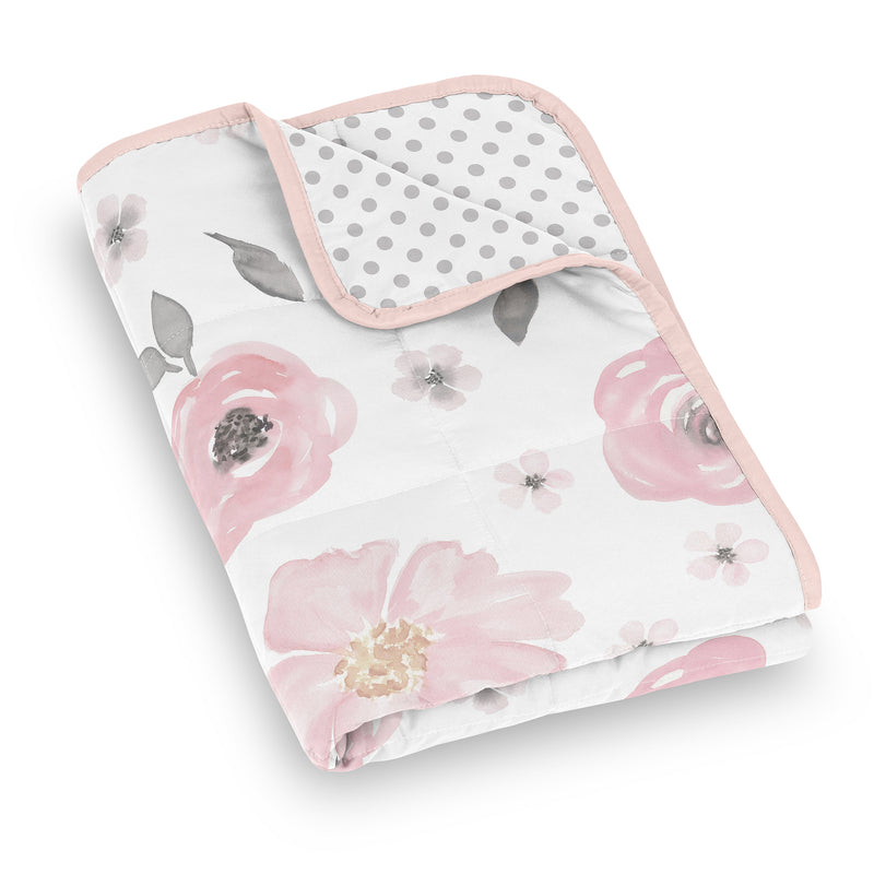 Watercolor Floral Pink and Grey Collection Toddler 5lbs Weighted Blanket for Kids