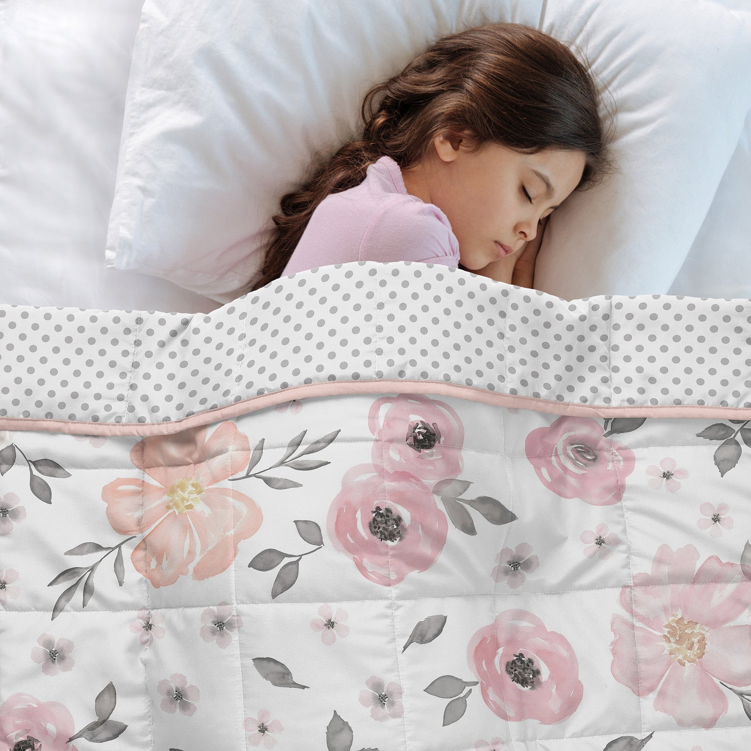 Watercolor Floral Pink and Grey Collection Toddler 5lbs Weighted Blanket for Kids