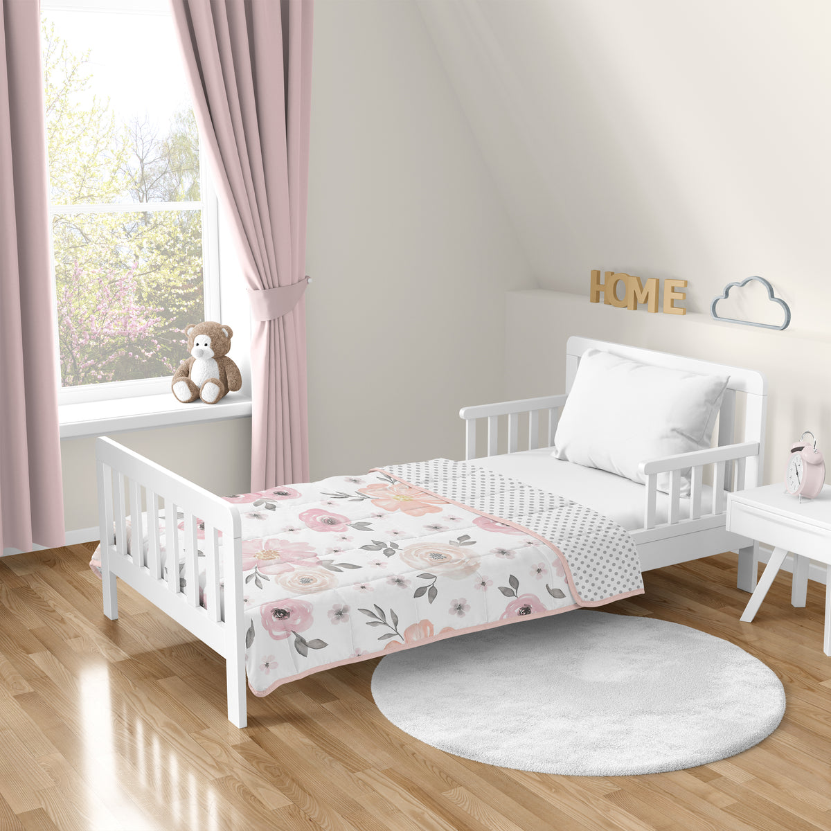 Watercolor Floral Pink and Grey Collection Toddler 5lbs Weighted Blanket for Kids
