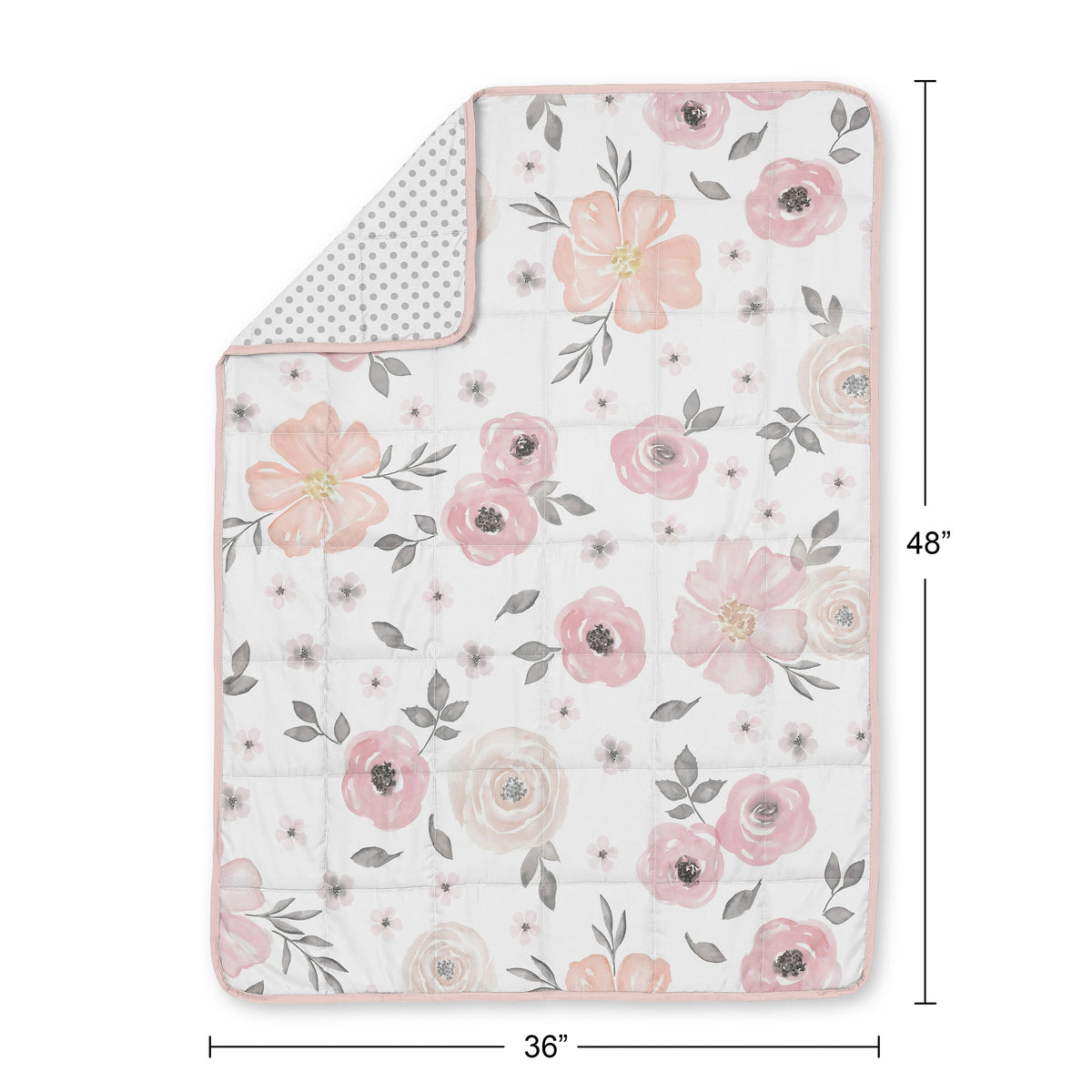 Watercolor Floral Pink and Grey Collection Toddler 5lbs Weighted Blanket for Kids