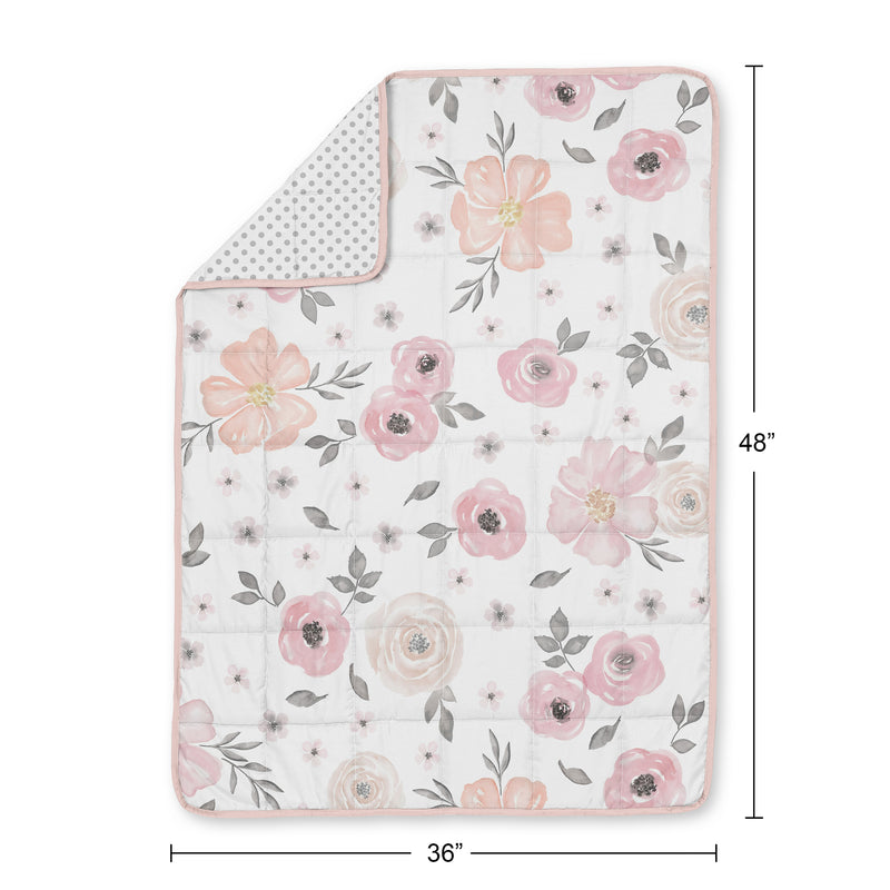 Watercolor Floral Pink and Grey Collection Toddler 5lbs Weighted Blanket for Kids