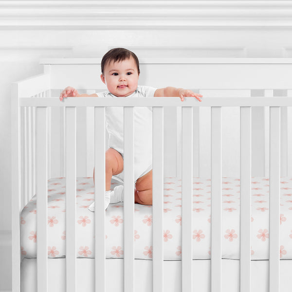 Watercolor Floral Burgundy Wine and Pink Collection Crib Sheet - Flower Blossom alternate view