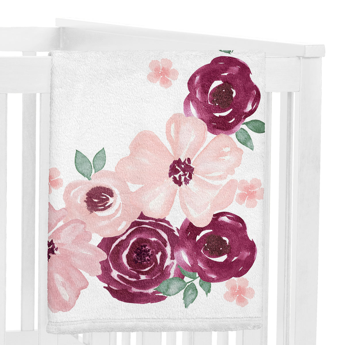 Watercolor Floral Burgundy Wine and Pink Collection Monthly Milestone Baby Blanket