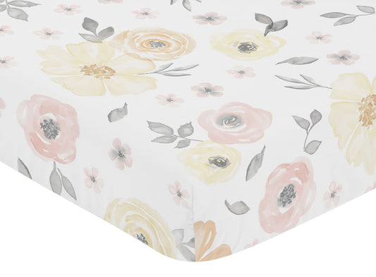 Watercolor Floral Yellow And Pink Collection Crib Sheet